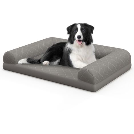 COSTWAY Cuccia per Cani di Taglia Media e Piccola, Letto per Cani in Schiuma con Bordi a 3 Lati, Copertura Rimovibile e Lavabile e Fondo Antiscivolo, Divano per un Sonno Confortevole (Grigio)
