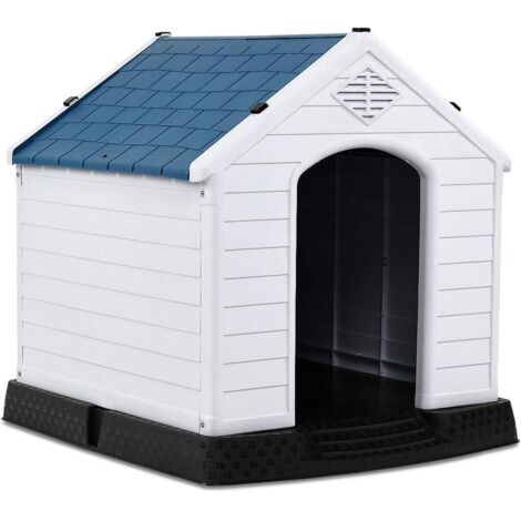 COSTWAY Cuccia per Cani Impermeabile e Ventilata, Pavimento Rialzato, Blu 70x65x71.5 cm
