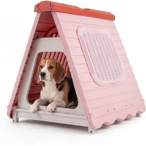 COSTWAY Cuccia Pieghevole per Cani,con Porta a Battente Bloccabile e Finestre Ventilate,Rosa