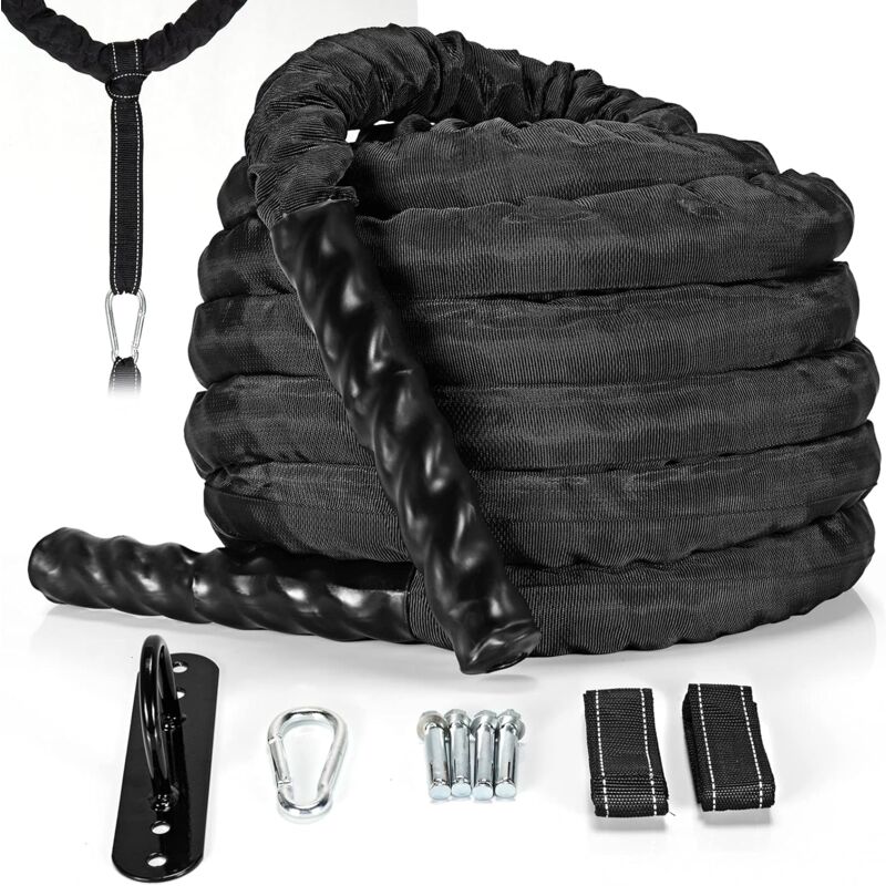 

Cuerda de Entrenamiento 9 m, 35 mm de Diámetro con Kit, Tira Ancla y Manga Protectora, Cuerda de Batalla Fitness en Poliéster - Costway