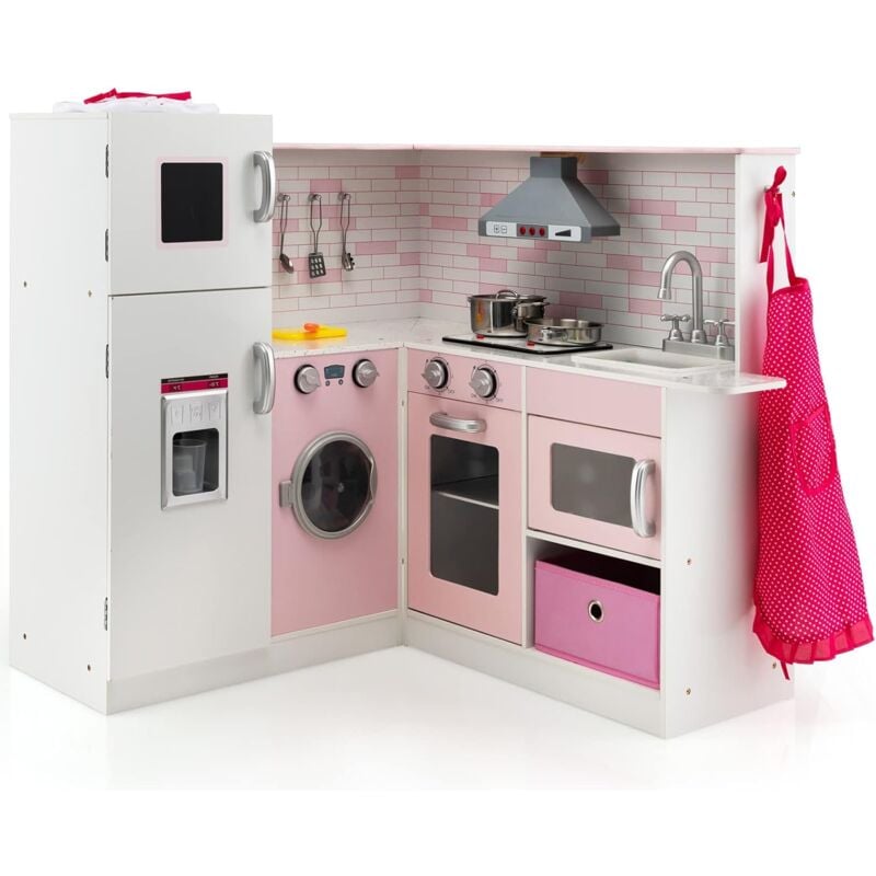 Cuisine Enfant en Bois 85 x 84 x 85 cm - Table de Cuisson Électrique, Équipement de Cuisine Complet - Nombreux Accessoires - Costway