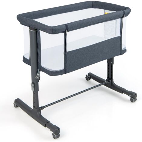 COSTWAY Culla Neonato Fianco Letto 3 in 1, Lettino Neonato Dondolo con Materasso, Culla Co-Sleeping Fino a 9kg, Altezza Regolabili, Inclinazione di 10°, 84x 59,5x 80,5cm (Modello 2, Grigio)