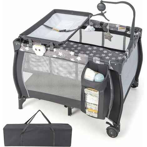 BABY JOY 4 en 1 Pack and Play, corralito portátil para bebé con moisés,  cambiador con cinturón de seguridad, puerta con cremallera, juguetes