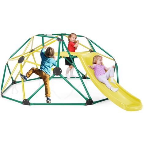 COSTWAY Cupola di Arrampicata, Struttura per Arrampicata con Scivolo, Capacità di Carico di 180 KG, per Bambini da 3 a 10 Anni, Ideale per Palestra, Cortile e Giardino (Verde+Giallo)