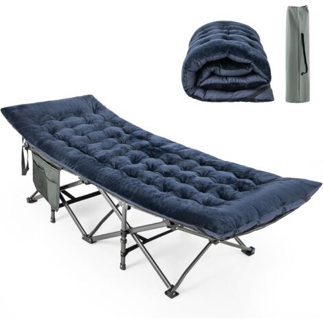 COSTWAY Cuscino per Sdraio, Cuscino Spesso da 190 x 70 x 7 cm con 4 Cinghie di Fissaggio, Tasca per Fissare al Letto, per Lettino da Campeggio, Vacanze in Campeggio (blu)