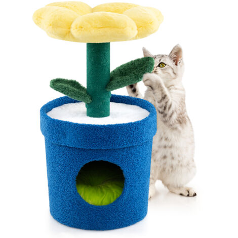 COSTWAY Cute Cat Tree for Indoor Cats Kitten Tower w/Flower Padded Perch-Yellow