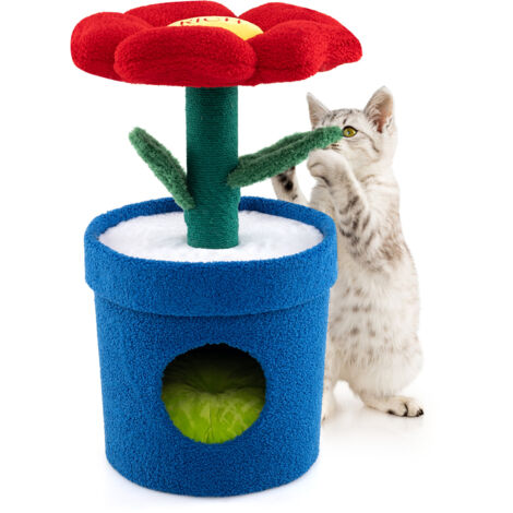 COSTWAY Cute Cat Tree for Indoor Cats Kitten Tower with Flower Padded Perch-Red