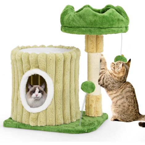 COSTWAY Cute Cat Tree Modern Small Cat Tower w/ Sisal Scratching Posts-Green