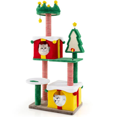 COSTWAY Cute Christmas Cat Tree for Indoor Cats Large Cat Tower-Colorful
