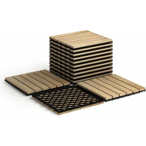 Costway – Dalles de terrasse emboîtables en bois d'acacia 30x30 cm – Base PVC pour drainage – Résistantes aux intempéries – Lot de 10