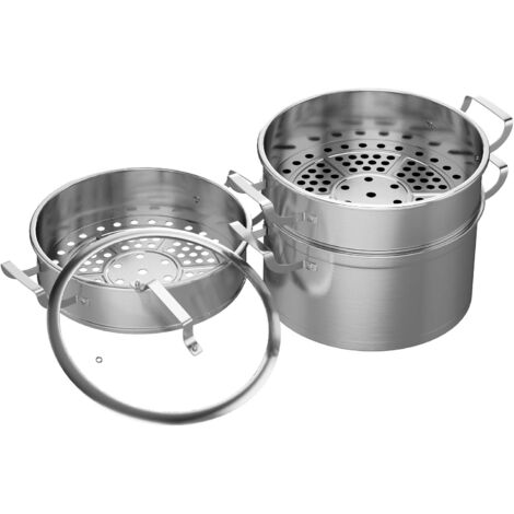 COSTWAY Dampfgarer mit 3 Behaeltern und Glasdeckel, Dampftopf aus Edelstahl, Gardampfkochtopf Set induktionsgeeignet