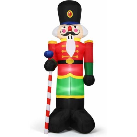 COSTWAY Décoration de Noël Casse-noisette Gonflable 2,4M avec 3 Lumières Canne Sucre d'Orge Décoration Noël Jardin Extérieure