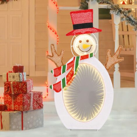 COSTWAY Décoration de Noël Extérieur Intérieur, Bonhomme de Neige Lumineux 2D, 75 Lumières LED, 2 Lumières Miroir, 4 Piquets de Sol, Chapeau, Echarpe, Décorations Fêtes pour Jardin, Salon