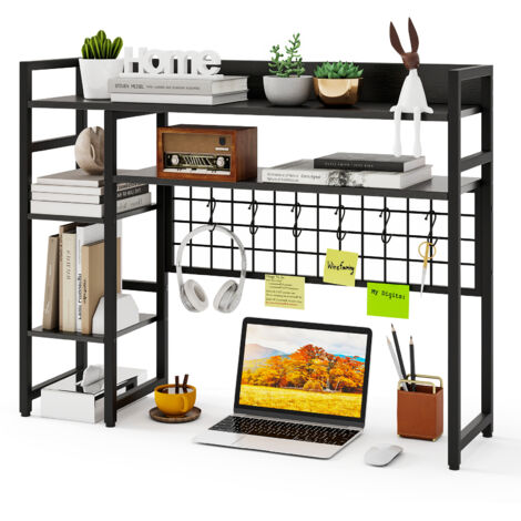 COSTWAY Desk Shelf 4-Tier Desktop Display Rack with Metal Grid Panel Black