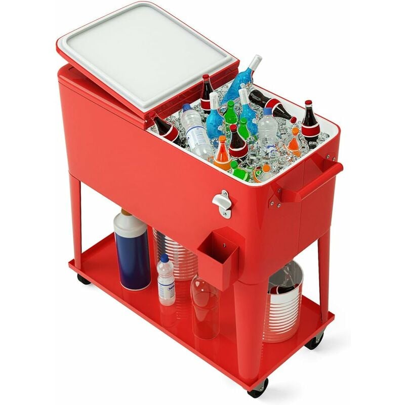 Desserte de Jardin à Roulettes 76L en Fer Solide avec Ouvre-bouteille pour Conserver la Glace et Boissons pour Fête/Terrasse - Costway