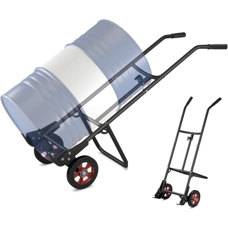 Costway - Diable de Transport Métallique avec 2 Roues en Caoutchouc Charge 545KG, Chariot de Manutention Crochet de Fixation avec Ressort pour Fûts,