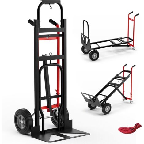 COSTWAY Diable Pliant en Métal 3 en 1 avec 4 Roues en Caoutchouc, Chariot de Transport Industriel Robuste Capacité 450 Kg, Diable Convertible pour Déménagement Entrepôt Maison, Noir+Rouge