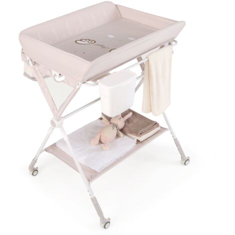 COSTWAY Diaper Changing Station Foldable Baby Changing Table w/Lockable Wheels