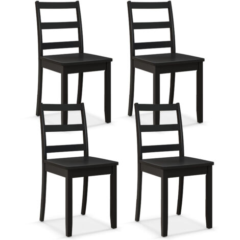COSTWAY Dining Chairs Set of 4 Ladder Back Side Chairs w/Rubber Wood Legs Black