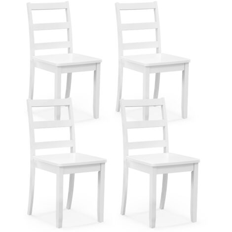 COSTWAY Dining Chairs Set of 4 Ladder Back Side Chairs w/Rubber Wood Legs White
