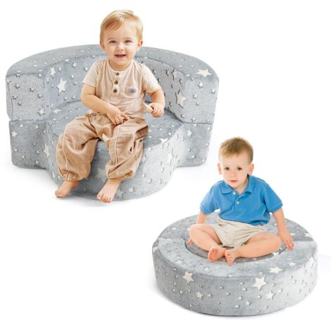 COSTWAY Divano in Schiuma Luminoso al Buio, Divano 2 in 1 per Bambini con Copertura Rimovibile e Lavabile, Poltrona per Bambini 3+ Anni per Cameretta e Soggiorno, 80 x 64 x 40 cm