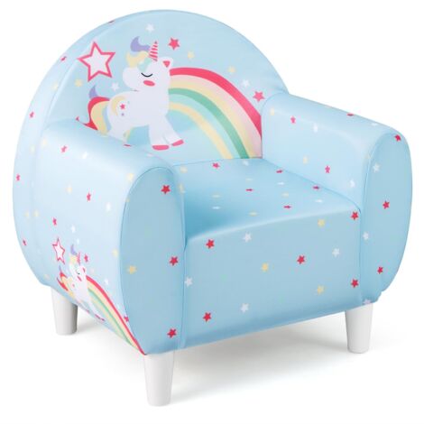 COSTWAY Divano per Bambini a Forma di Unicorno 55 x 40 x 55cm, Poltrona Imbottita con Tessuto Elastico Traspirante e Riempimento in Spugna, Mobile Moderno per Cameretta (Blu)