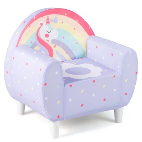 COSTWAY Divano per Bambini a Forma di Unicorno 55 x 40 x 55cm, Poltrona Imbottita con Tessuto Elastico Traspirante e Riempimento in Spugna, Mobile Moderno per Cameretta (Lilla)