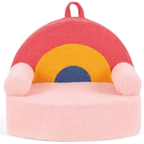COSTWAY Divano per Bambini in Peluche,Divanetto con Seduta Morbida,Schienale Spesso,Tasca,3+ Anni