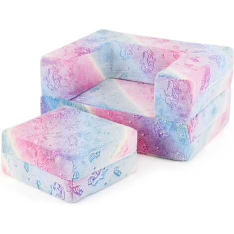 COSTWAY Divano Pieghevole per Bambini 5 in 1 Brilla al Buio, Poltrona Modulare con Cuscino, Fodera Lavabile in Lavatrice e Riempimento in Schiuma (Unicorno Arcobaleno)