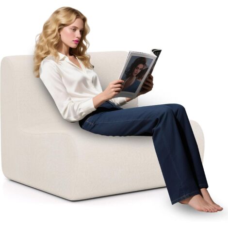 COSTWAY Divano Singolo da Pavimento, Poltrona da Divano con Morbido Velluto e Supporto Ergonomico, Poltrona Sacco da Lettura per Soggiorno, Camera da Letto (Beige)