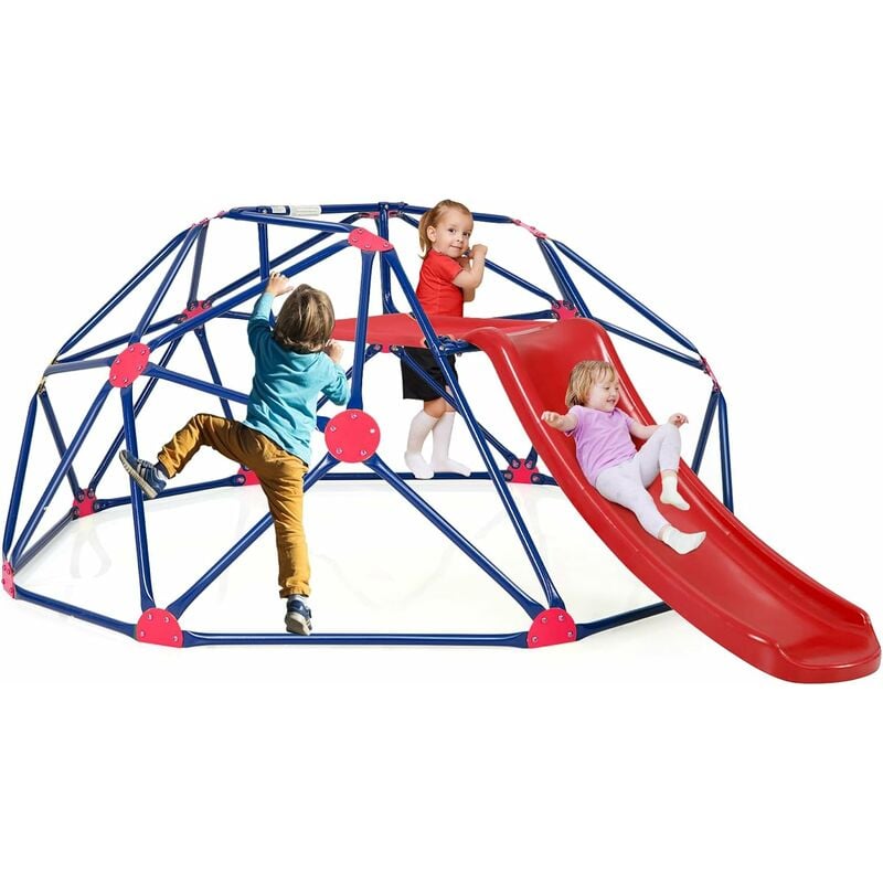 Dôme d'escalade Enfants avec Toboggan, Cage d'escalade avec Coussin en Tissu, Charge 180kg, Aire de Jeux Extérieure et Intérieure pour Garçons et
