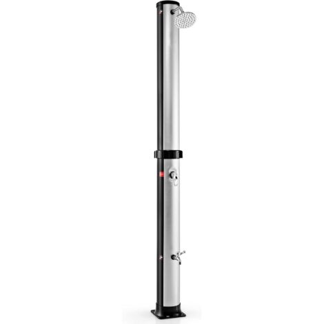 COSTWAY Doccia Solare da Esterno 38 L, Doccia Solare a 2 Sezioni con Soffione Girevole, Doccia per Piedi, Rubinetto, Regolazione Pressione e Temperatura, Ideale per Piscina, Giardino e Spiaggia, Argen