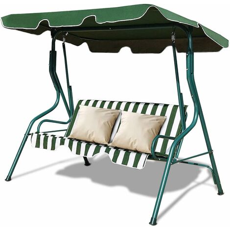 COSTWAY Dondolo a Tre Posti con Oscurante per Proteggersi dal Sole,Colori Disponibili:Nero Caffè Verde più Bianca, Verde