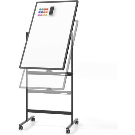 COSTWAY Doppelseitiges mobiles Whiteboard, 60 x 100 cm, höhenverstellbares magnetisches Whiteboard mit Rollen, Ständer und Stiftablage, inkl. Zubehör für Schule, Büro, Zuhause (Schwarz)