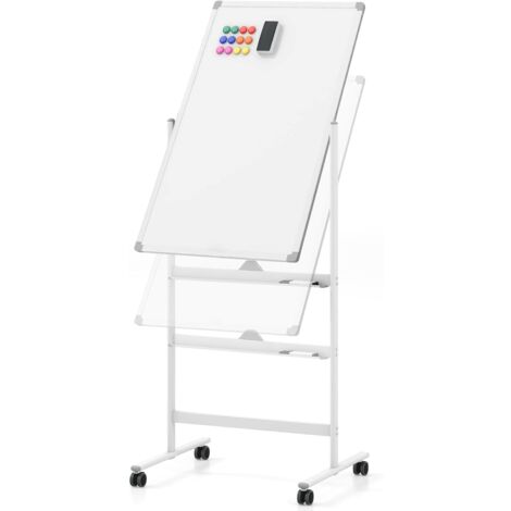 COSTWAY Doppelseitiges mobiles Whiteboard, 60 x 90 cm, höhenverstellbares magnetisches Whiteboard mit Rollen, Ständer und Stiftablage, inkl. Zubehör für Schule, Büro, Zuhause (Weiß)