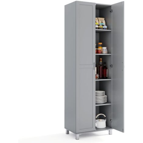 COSTWAY Double Door Tall Storage Cabinet Freestanding Pantry Cabinet-Grey