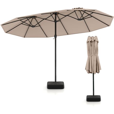 COSTWAY Double Sided Patio Umbrella Outdoor Large Market Umbrella-Brown