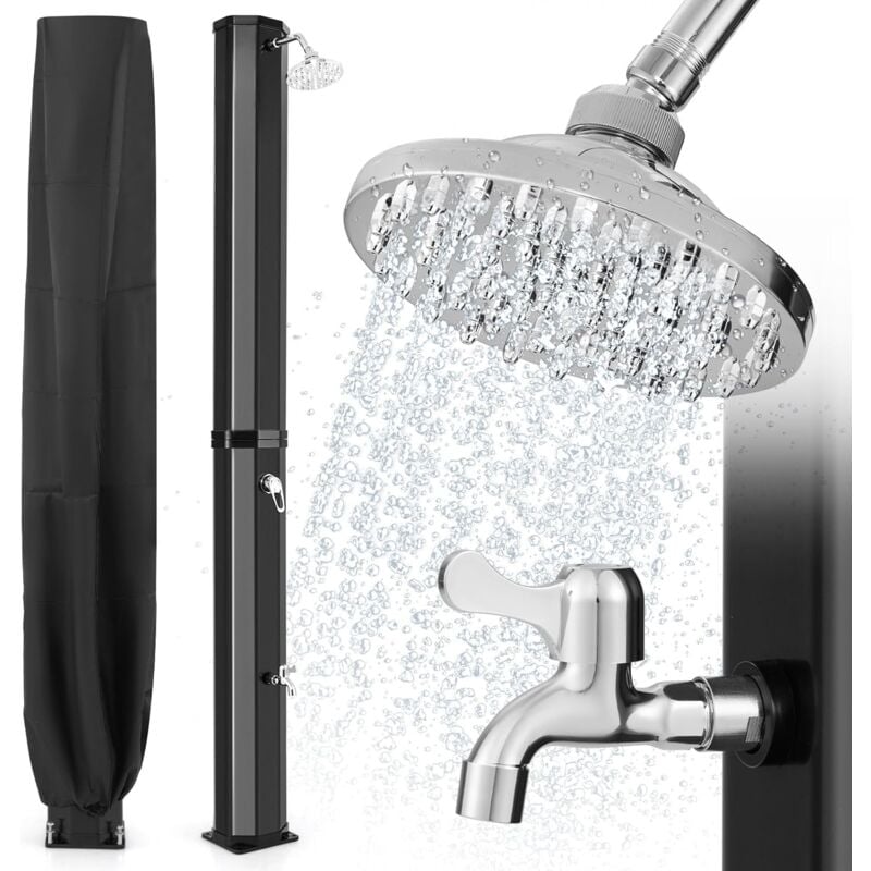 Costway - Douche Solaire d'Extérieur 60 l, Douche d'Extérieur à Chauffage 227 cm avec Pommeau de Douche Pivotant Robinet pour Les Pieds Housse de