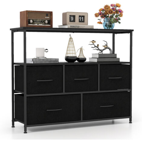 COSTWAY Dresser for Bedroom Storage Dresser with 5 Drawers-Black