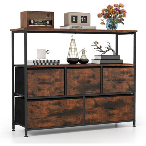 COSTWAY Dresser for Bedroom Storage Dresser with 5 Drawers-Brown