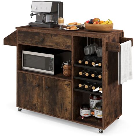 COSTWAY Drop Leaf Kitchen Island Cart Mobile Buffet Serving Cart-Coffee