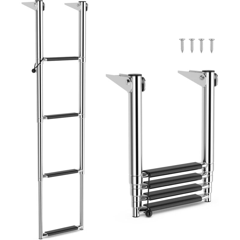 Chelle de Piscine Pliable à 4 Marches en Acier Inoxydable, Échelle de Securité Télescopique avec Marches Antidérapantes Charge 227KG, pour Piscine