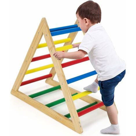 COSTWAY Échelle Triangle d'Escalade à 3 Niveaux en Bois de Pin pour les Enfants de 3 à 7 ans Capacité 35 kg pour Salon,Salle de Jeux