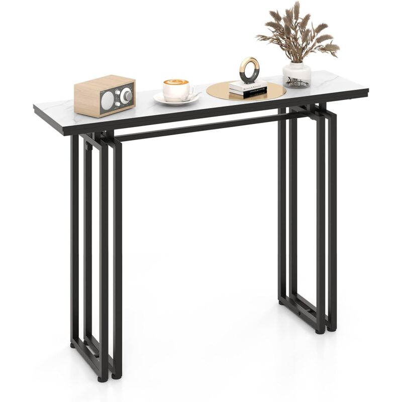 Table Console, Meuble d'Entrée en Faux Marbre, Cadre en Métal, Kit Anti-Basculement Inclus, pour Entrée, Couloir, Salon, 110 x 30 x 81 cm (Noir)