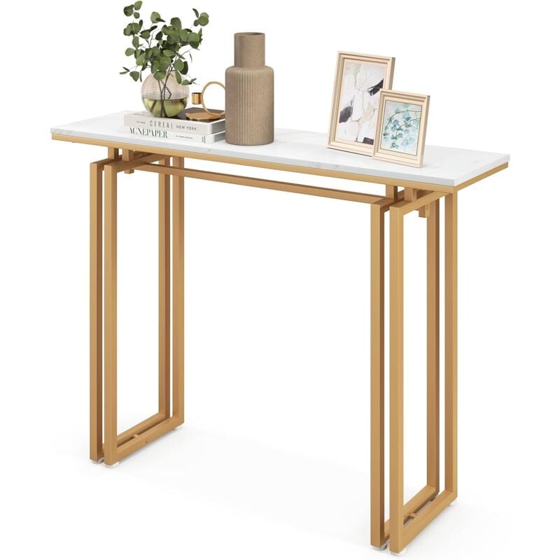 Costway - Table Console, Meuble d'Entrée en Faux Marbre, Cadre en Métal, Kit Anti-Basculement Inclus, pour Entrée, Couloir, Salon, 110 x 30 x 81 cm