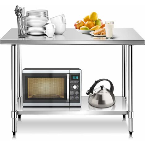 COSTWAY Edelstahl Kuechentisch Arbeitstisch Gastro Tisch Edelstahltisch Zubereitungstisch mit Zwischenbord 122 x 61x 90cm