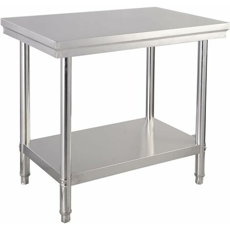 COSTWAY Edelstahl Küchentisch mit höhenverstellbarem Ablage, Arbeitstisch Gastro Tisch Edelstahltisch Zubereitungstisch mit Zwischenbord (92x61x90cm)