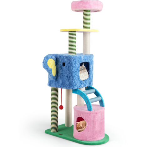 COSTWAY Elephant Themed Cat Tree for Cats Multi-level Kitty Tower-Colorful