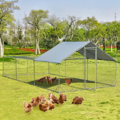 Costway – Enclos poules en acier galvanisé 6 x 3 x 1,95 m – Abri étanche avec toit pointu – Résistant aux intempéries et prédateurs – Porte verrouillable
