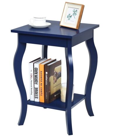 COSTWAY End Table Accent Table Open Storage Shelves Sofa Side Table-Blue
